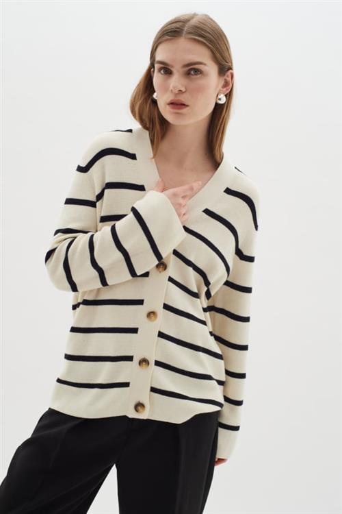 InWear Seffieiw Cardigan Kvinde Whisper White / Black Cardigans Str L - hos Magasin