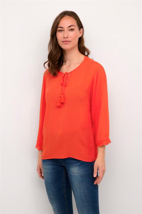 Cream Crbea 3/4 Sleeve Blouse Kvinde Poppy Red Langærmede Bluser Str 40 - hos Magasin