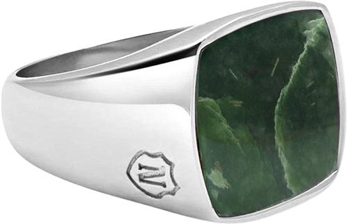 Nialaya Men's Silver Signet Ring With Green Jade 9 - Ringe Stål hos Magasin