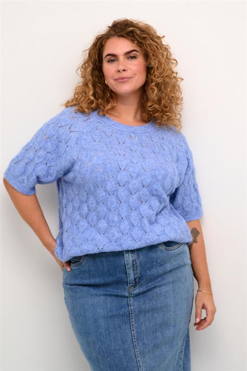 Se Kaffe Curve Kcnalene Knit Pullover Kvinde Vista Blue Melange Sweaters Str L - hos Magasin ved Magasin