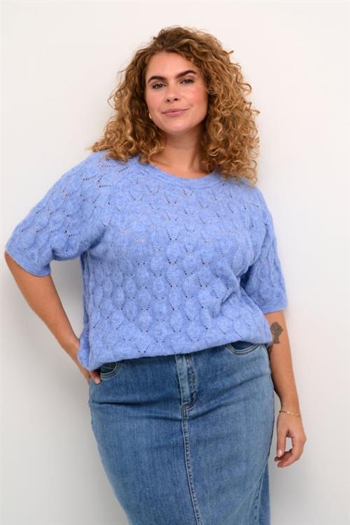 Kaffe Curve Kcnalene Knit Pullover Kvinde Vista Blue Melange Sweaters Str M - hos Magasin