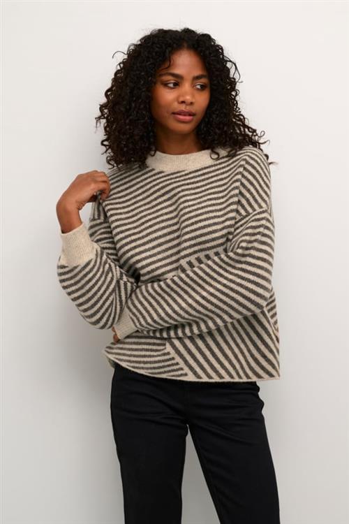 Kaffe Kaverana Knit Pullover Kvinde Feather Gray Melange / Black Sweaters Str L - hos Magasin