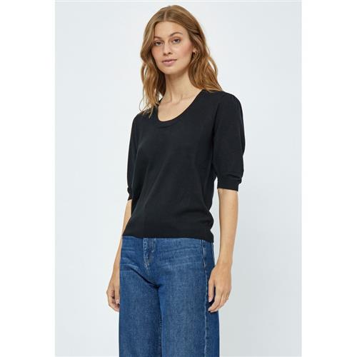 Minus Mspam Scoop Neck Knit Tshirt Kvinde Black Kortærmede T-shirts Str XS - hos Magasin