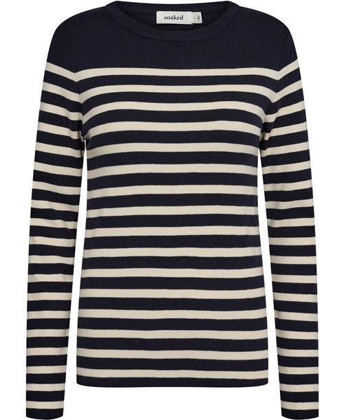 Soaked in Luxury Slpina Striped Tee LS Kvinde Night Sky With White Stripe Sweaters Regular Fit Str S - hos Magasin