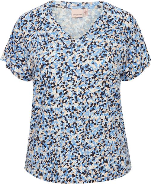 Simple Wish Swdot TEE 1 Kvinde Beaucoup Blue Aop Small Leaf Kortærmede T-shirts Str 46/48 - hos Magasin