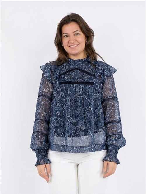 Neo Noir Sarna Pure Paisley Blouse Kvinde Blå Langærmede Bluser Str 44 - hos Magasin