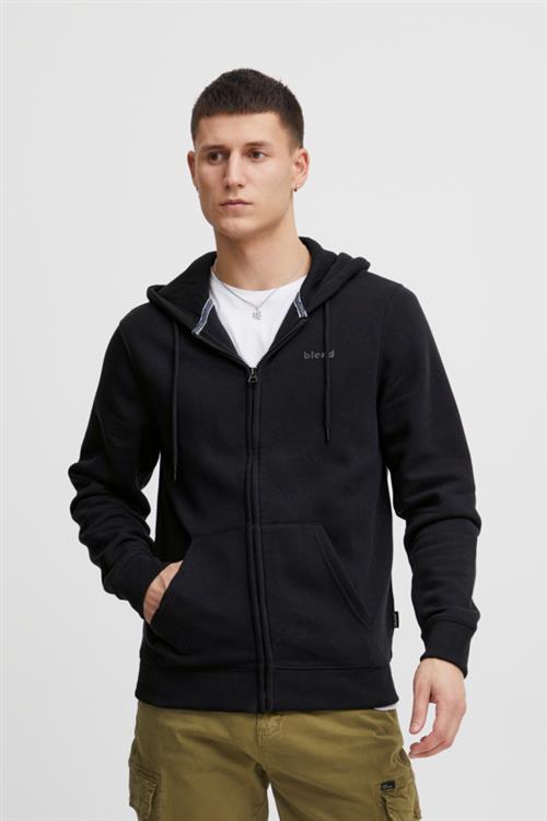 Se Blend Bhdownton Zipthrough Sweatshirt Mand Black Hoodies Regular Fit Str L - hos Magasin ved Magasin