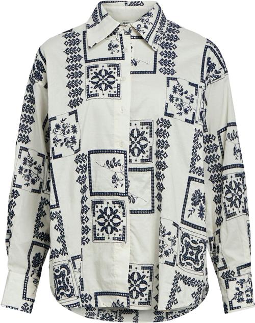 Object Objdicte L/S LO Shirt CC1 AW Kvinde White Sand/sky Captain Embroidery Langærmede Skjorter Str 38 - hos Magasin