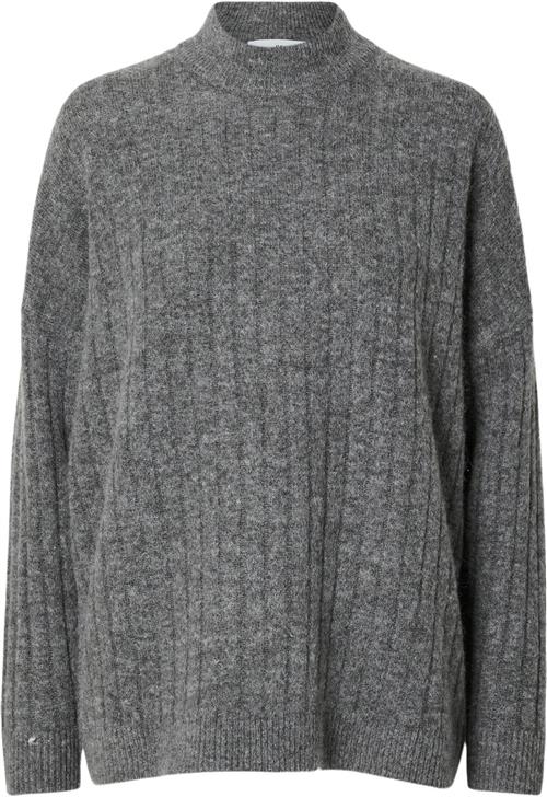 Se Selected Femme Slfmaline LS Knit High Neck Noos Kvinde Grå Sweaters Str XL - hos Magasin ved Magasin