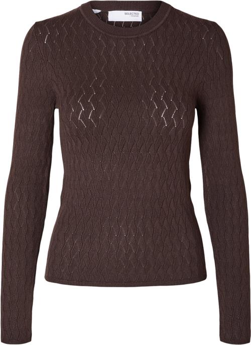 Selected Femme Slfcabala LS Knit Oneck Kvinde Coffee Bean Sweaters Tight Fit Str L - hos Magasin