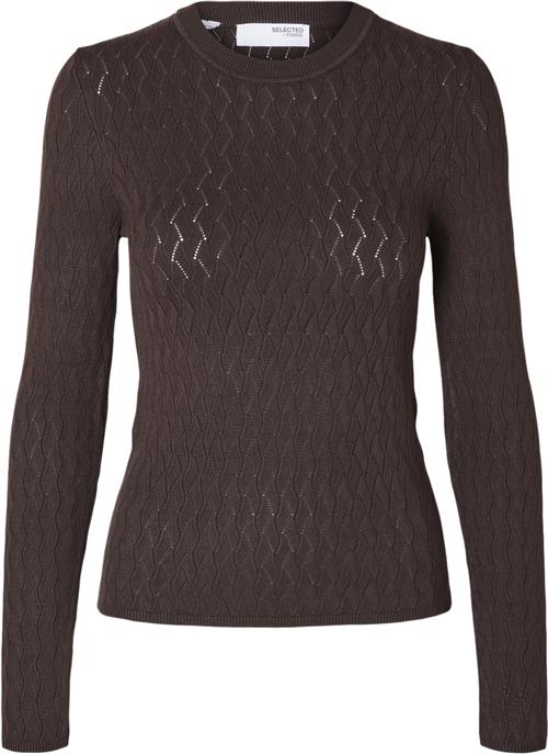 Se Selected Femme Slfcabala LS Knit Oneck Kvinde Coffee Bean Sweaters Tight Fit Str XL - hos Magasin ved Magasin