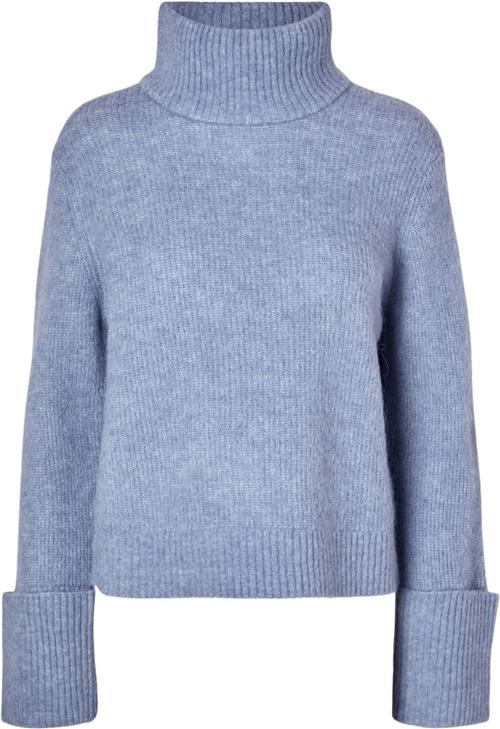 Se Selected Femme Slfsia RAS LS Knit High Neck Kvinde Endless Sky/melange Rullekraver Loose Fit Str XS - hos Magasin ved Magasin