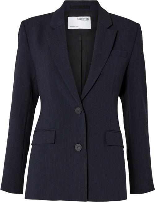 Se Selected Femme Slfrita LS Classic Blazer DSM Noos Kvinde Dark Sapphire/melange Blazere Str 34 - hos Magasin ved Magasin