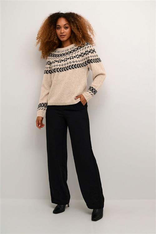 Cream Crcherrie Knit Pullover Kvinde Ancient Scroll Jaquard Sweaters Str L - hos Magasin