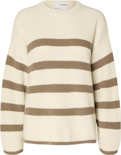 Selected Femme Slfbloomie LS Knit Oneck Noos Kvinde Snow White/greige Sweaters Str S - hos Magasin