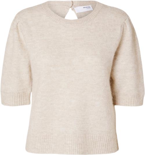 Se Selected Femme Slflulu SS Open Back Knit Oneck NO Kvinde Birch/melange Sweaters Str L - hos Magasin ved Magasin