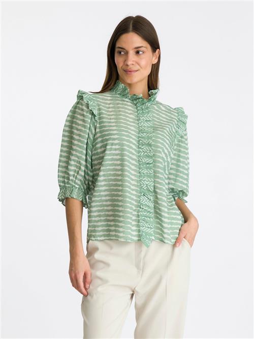 Se Neo Noir Chacha Graphic Blouse Kvinde Dusty Green Kortærmede Bluser Str 40 - Viskose hos Magasin ved Magasin