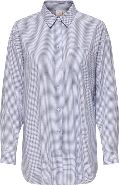 ONLY Onlmaggie L/S Check Shirt WVN Kvinde Bright White/blue Langærmede Skjorter Str XS - hos Magasin