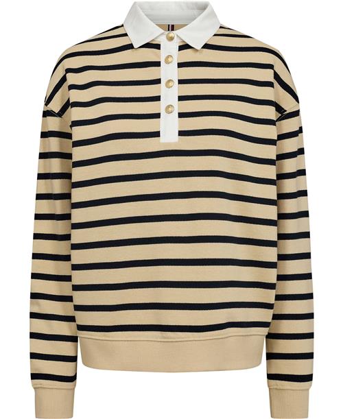 Se Tommy Hilfiger REG STP Gold BTN Polo Swtshrt Kvinde Breton Stp Country Ivory/desert Sky Langærmede Bluser Str S - hos Magasin ved Magasin