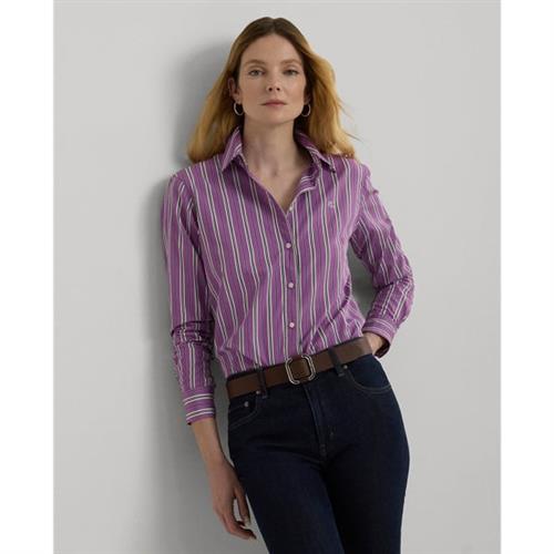 Lauren Ralph Lauren Y/D 70S Broadclothshirt Kvinde Purple/white/black Multi Langærmede Skjorter Str L - hos Magasin