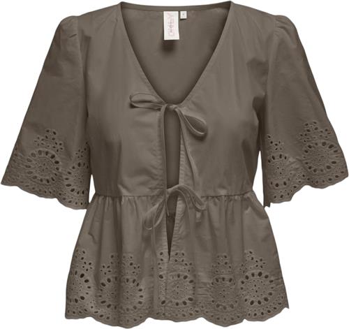 ONLY Onlmilia SS Vneck BOW EMB TOP WVN Kvinde Walnut Toppe Str L - hos Magasin