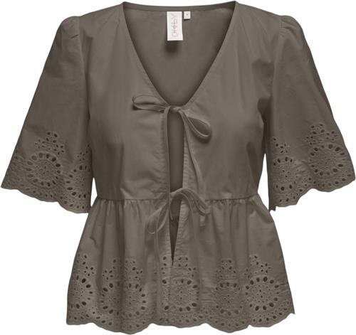 ONLY Onlmilia SS Vneck BOW EMB TOP WVN Kvinde Walnut Toppe Str XL - hos Magasin