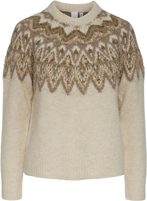 Se YAS Yasela LS Shimmer Knit Pullover Kvinde Perfectly Pale/multi Pattern Sweaters Str L - hos Magasin ved Magasin