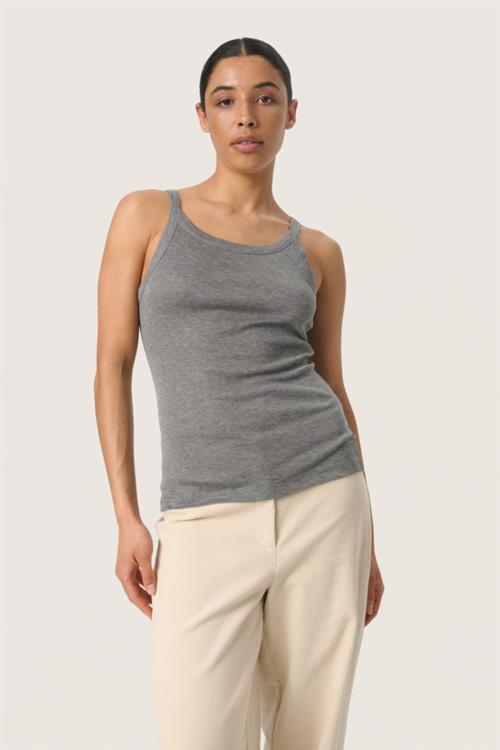 Se Soaked in Luxury Slfauna Tank Top Kvinde Grey Melange Toppe Slim Fit Str L - hos Magasin ved Magasin