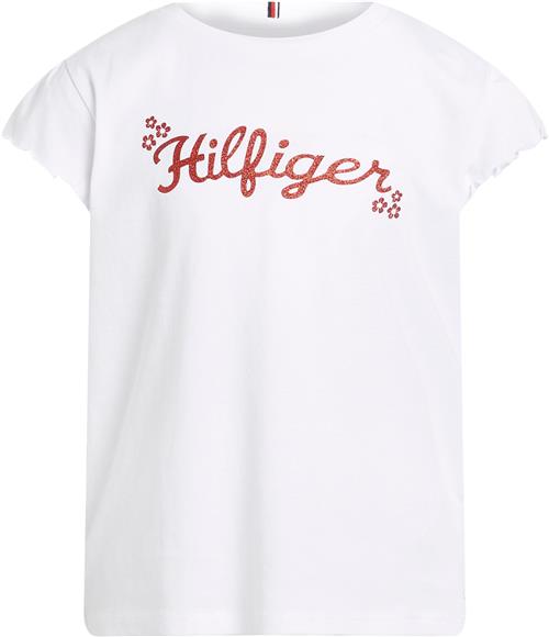 Tommy Hilfiger Flower Glitter REG TEE SS Str 4 år / 104 cm - White Kortærmede T-shirts hos Magasin