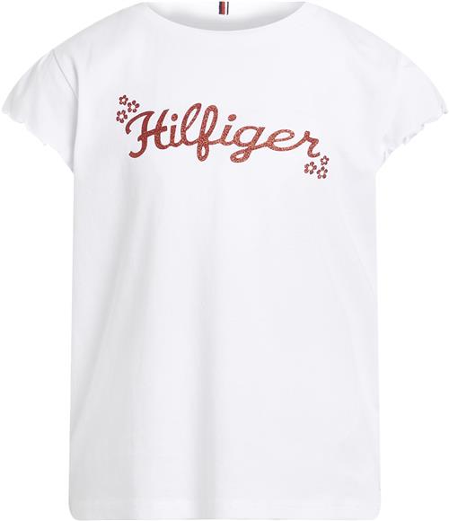 Se Tommy Hilfiger Flower Glitter REG TEE SS Str 14 år / 164 cm - White Kortærmede T-shirts hos Magasin ved Magasin