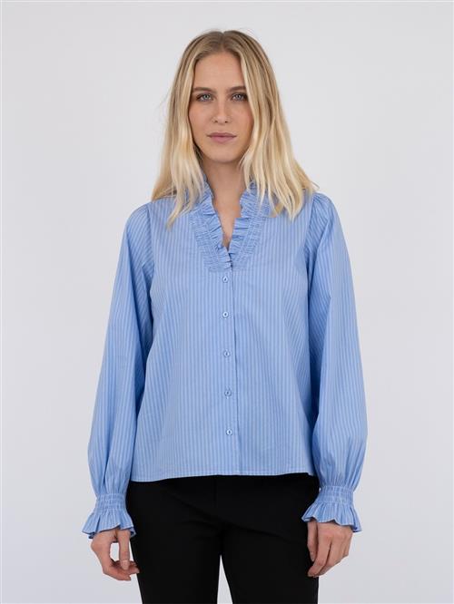 Neo Noir Brielle Stripe Shirt Kvinde Light Blue Langærmede Bluser Str 42 - hos Magasin