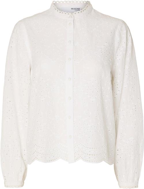 Selected Femme Slftatiana L/S Embr Shirt Noos Kvinde Hvid Langærmede Skjorter Regular Fit Str 40 - hos Magasin