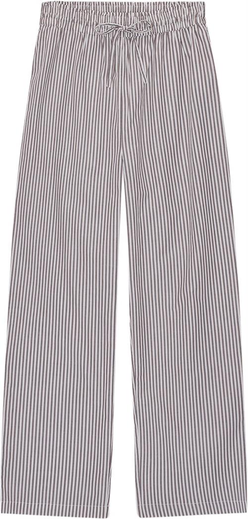 Moshi Moshi Mind Moon Pants Stripe Kvinde Dark Taupe / Ecru Bukser Med Brede Ben Str S - hos Magasin