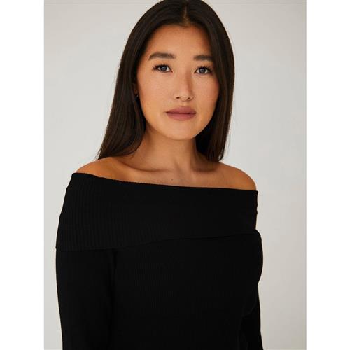 Se A-VIEW Rib Offshoulder Blouse Kvinde Black Sweaters Str M - hos Magasin ved Magasin