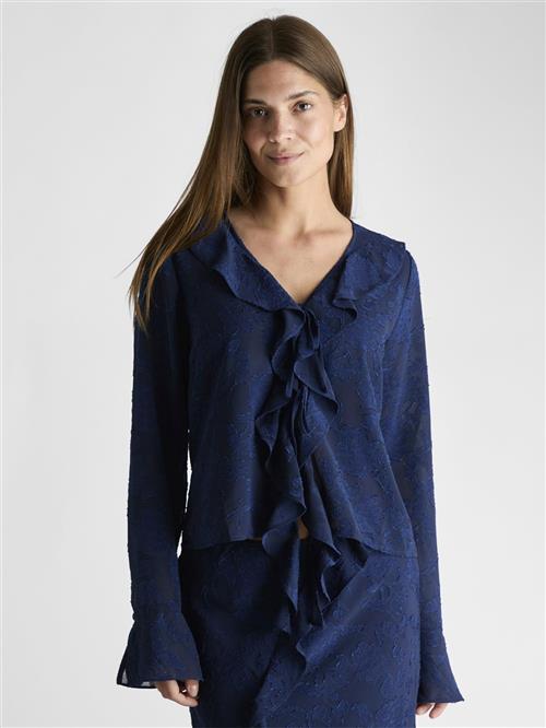 Neo Noir Anika Burnout Blouse Kvinde Navy Langærmede Bluser Str 44 - hos Magasin