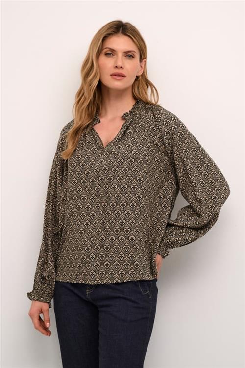 Se Culture Cusafi Bello Blouse Kvinde Sand Graphic Langærmede Bluser Str XS - hos Magasin ved Magasin