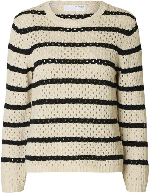 Selected Femme Slfkenya LS Pullover Knit D2 Kvinde Birch/stripes Black Sweaters Str S - hos Magasin