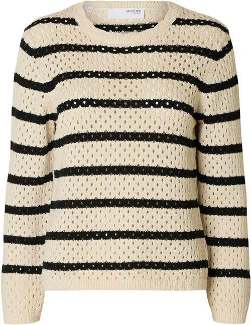 Selected Femme Slfkenya LS Pullover Knit D2 Kvinde Birch/stripes Black Sweaters Str M - hos Magasin