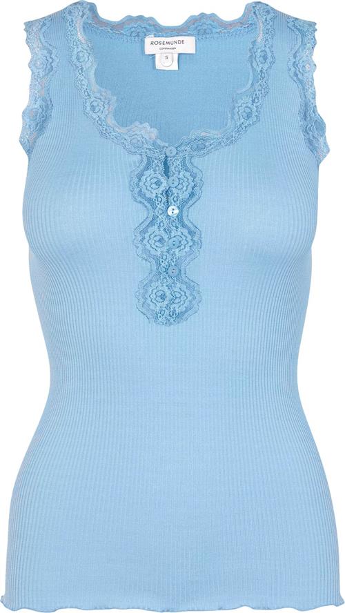 Se Rosemunde Silk top w/ Button & Lace Kvinde Heaven Blue Toppe Str L - hos Magasin ved Magasin