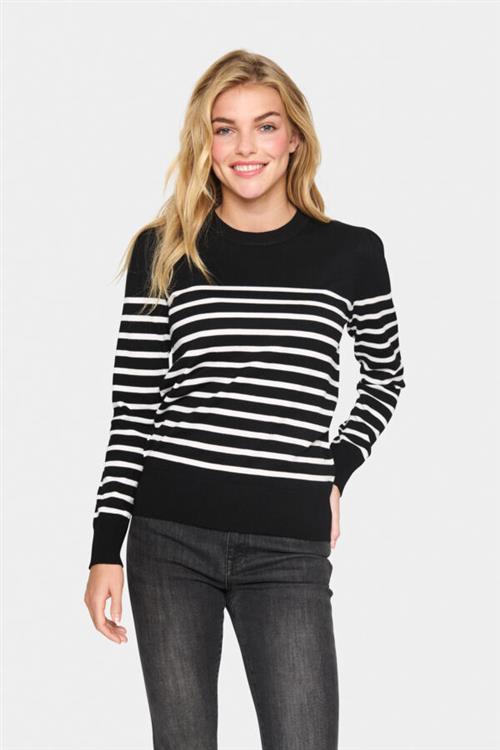 Saint Tropez Milasz LS Striped Pullover Kvinde Black Mila Stripe Sweaters Regular Fit Str XL - hos Magasin