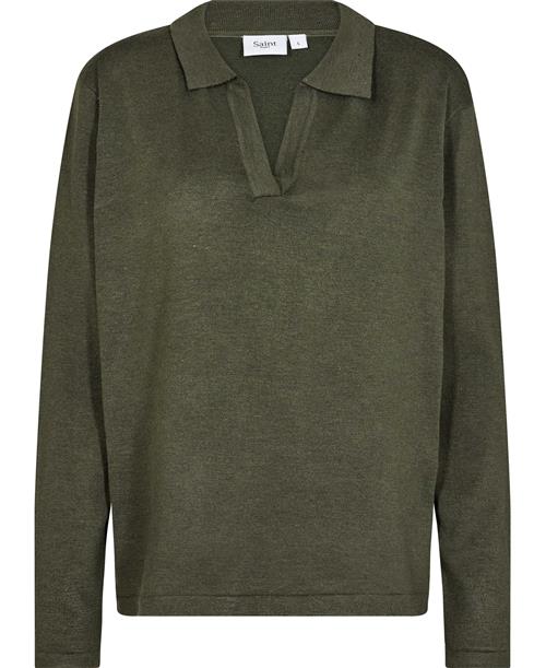 Se Saint Tropez Milasz Polo Pullover Kvinde Army Green Melange Sweaters Str XS - hos Magasin ved Magasin