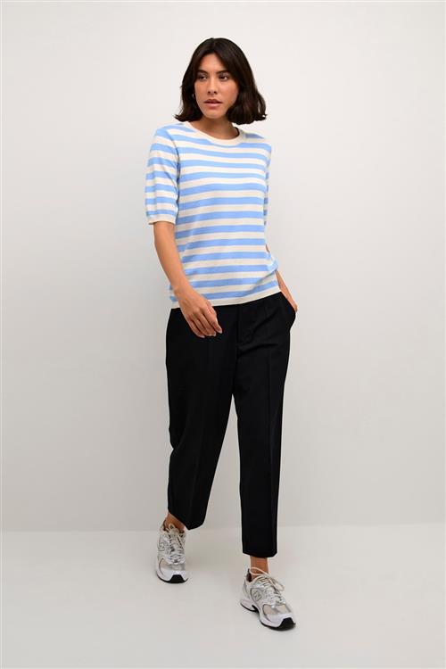 Kaffe Kalizza Striped Knit Kvinde Vista Blue/turtledove Stripe Kortærmet Strik Str L - hos Magasin