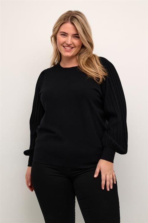 Se Kaffe Curve Kcloni Knit Pullover Kvinde Black Deep Sweaters Str XL - hos Magasin ved Magasin