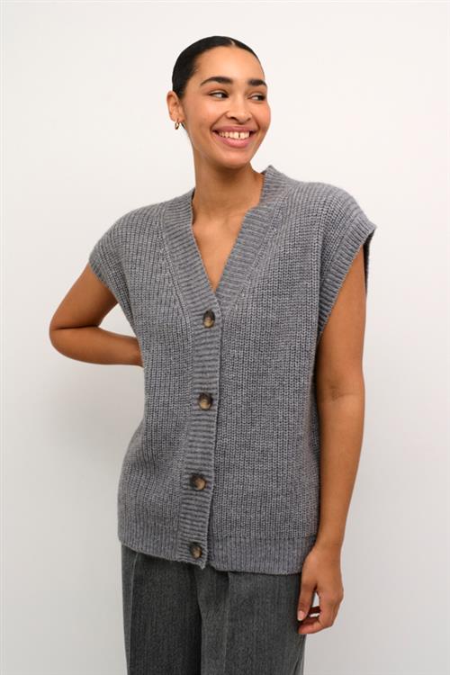 Se Kaffe Kanellia Knit Cardigan Kvinde Grey Melange Strikveste Str S - hos Magasin ved Magasin