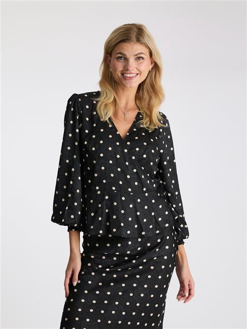 Neo Noir Merry Retro Dot Blouse Kvinde Black Langærmede Bluser Str 40 - hos Magasin