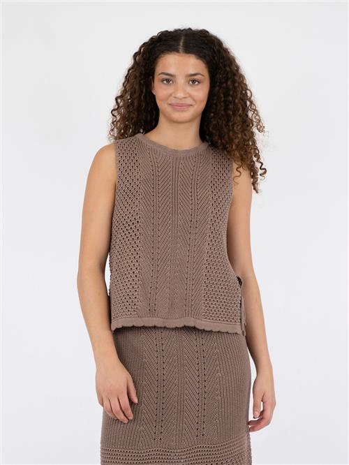 Neo Noir Aritza Crochet Knit Top Kvinde Dusty Brown Sweaters Str 40 - hos Magasin