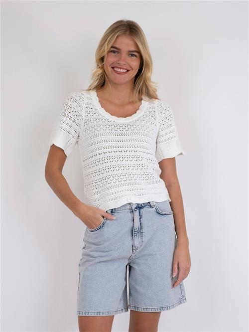 Neo Noir Meiko Knit Blouse Kvinde Off White Kortærmet Strik Str 38 - hos Magasin