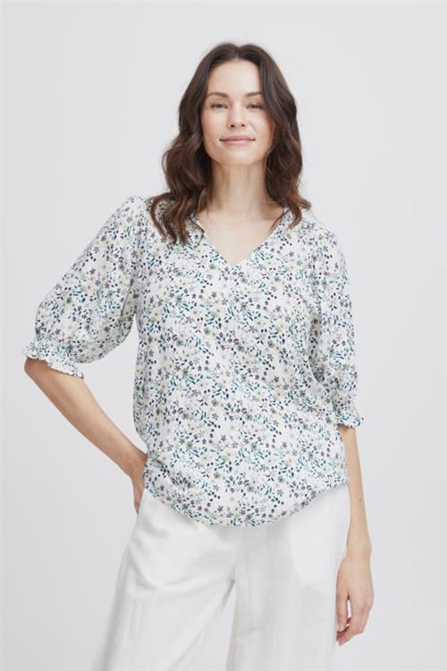 Fransa Fxmanja BL 1 Kvinde Flower Aop With Hedge Look Kortærmede Bluser Regular Fit Str XL - hos Magasin