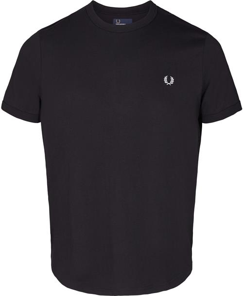 Fred Perry Ringer Tshirt Mand Sort Kortærmede T-shirts Str S - Bomuld hos Magasin