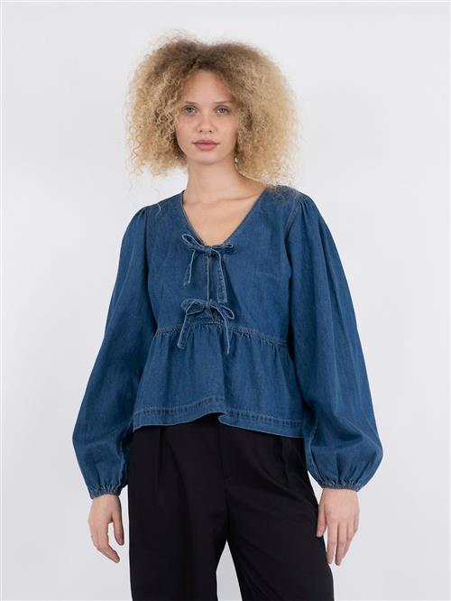 Neo Noir Esmée D Blouse Kvinde Vintage Blue Langærmede Bluser Str 40 - Denim hos Magasin